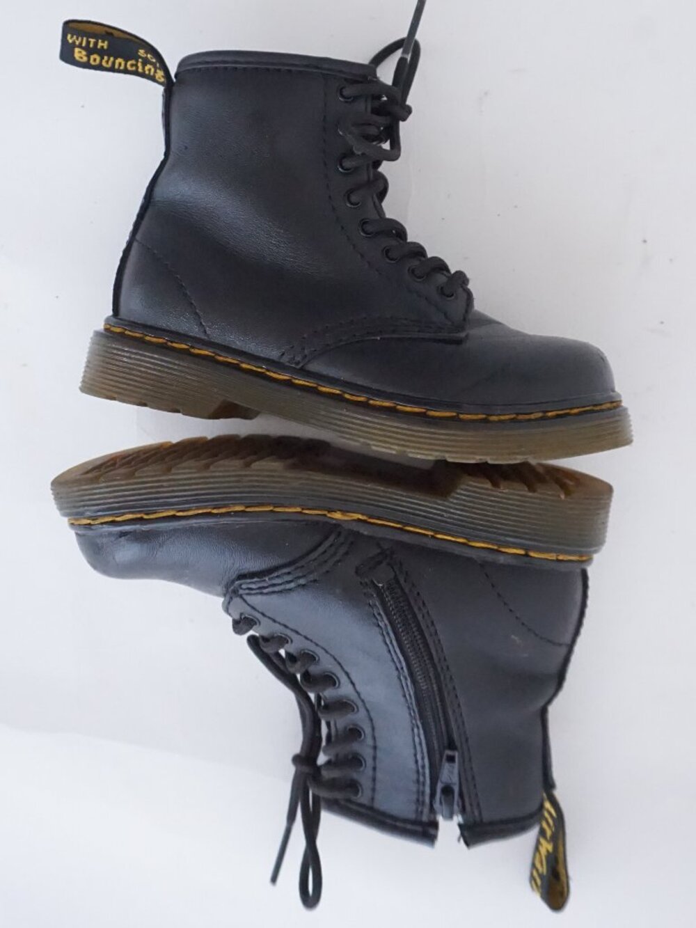 Dr Martens Black Leather Side Zip Combat Boots Air Cushion Lace Up Toddler S 8
